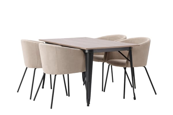 Spisebord og stole sæt 140x80 cm sort valnød beige MDF stof