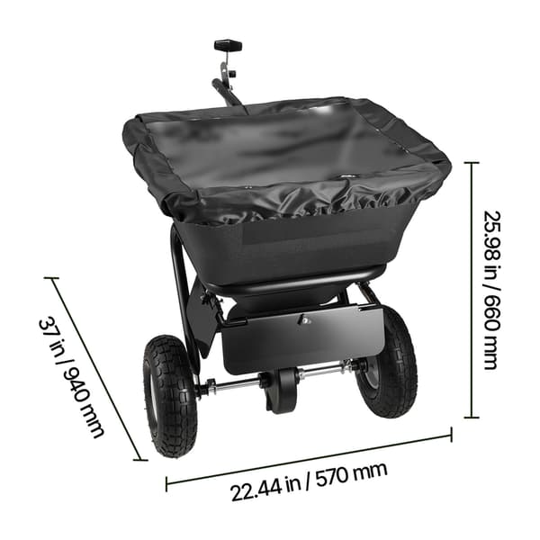 Plænespreder, 940x570x660 mm, 38,6 kg, Sort, Stål