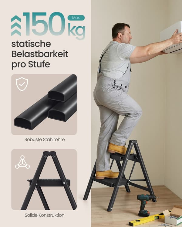 Trappestol 55x43,4x61,8 cm Sort Stål