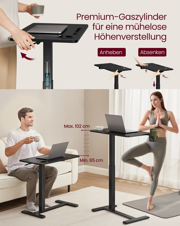 Sidebord 70x40x65-102 cm sort, justerbart, mobilt