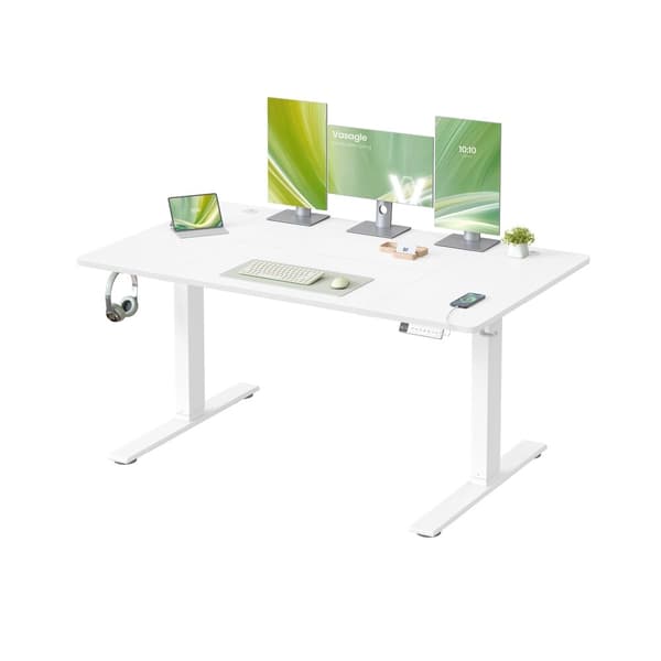 Høydejusterbart skrivebord, 140x80x72-120 cm, hvit, tre