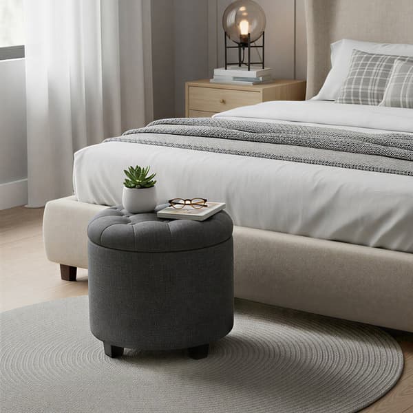 Rund Ottoman med Opbevaring 45x45x44,5 cm Mørkegrå