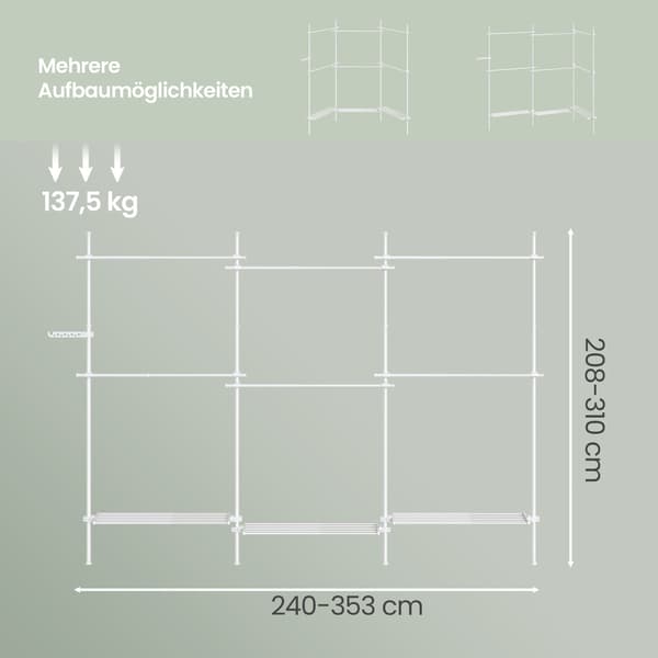 Klesstativ, 33.5x240x208 cm, Hvit, Stål
