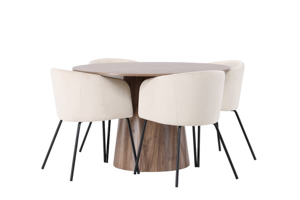 Spisebord og stol sæt 120 cm sort beige MDF fløjl