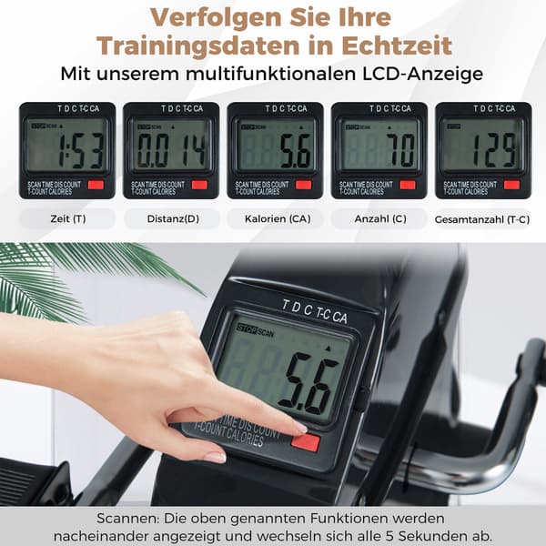 Mini pedaltræner 39x35x30 cm sort, LCD-display, bærbart fitnessudstyr