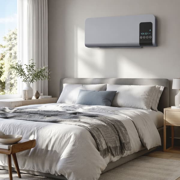 Elektrisk varmeapparat, vægmontering, svingfunktion, 2 tilstande, timer, LED-display, grå