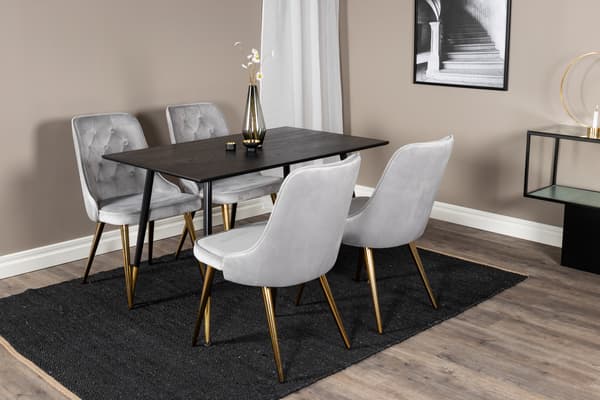 Spisebord og stol sæt 120 cm sort lys grå