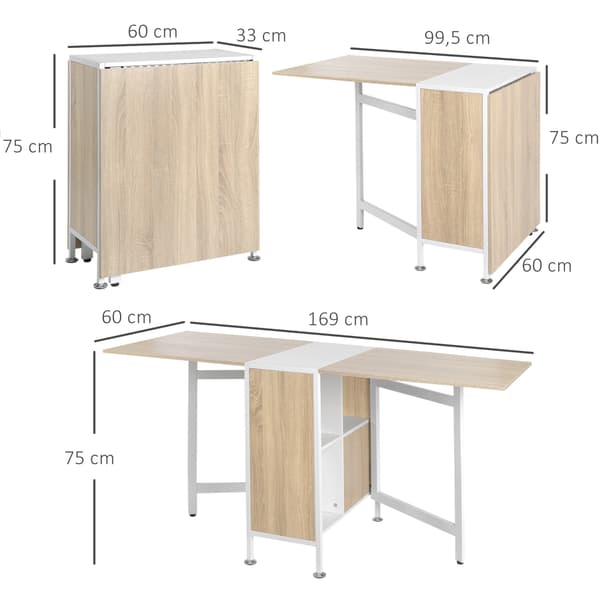 Fällbart matbord 169x60x75 cm natur/vitt