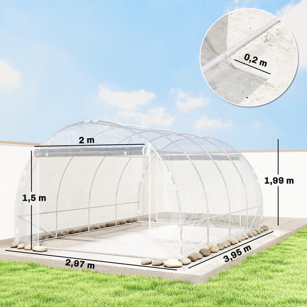 Polytunnel drivhus, 297x395x199 cm, transparent, stål
