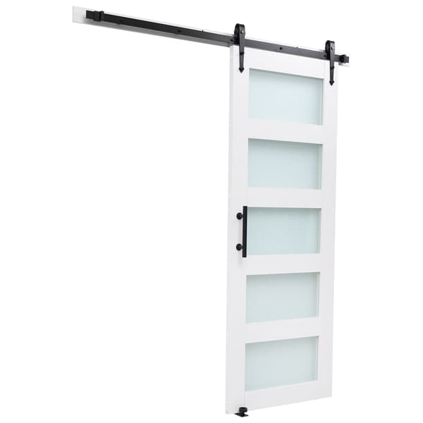 Skydedør i lade-stil, 76,2x213,4 cm, Hvid, MDF-panel og glas