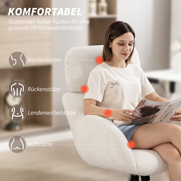 Kontorstol, 67x68x103-113 cm, Hvid, Stof