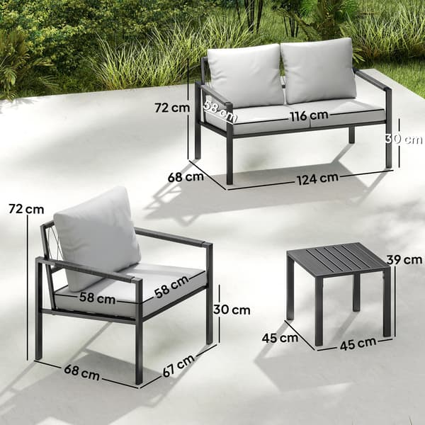 Trädgårdsmöbelset 124x68x72 cm Ljusgrå Stål