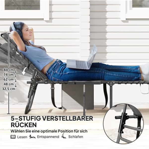 Solstol, 60x190x31 cm, Grå, Fällbar