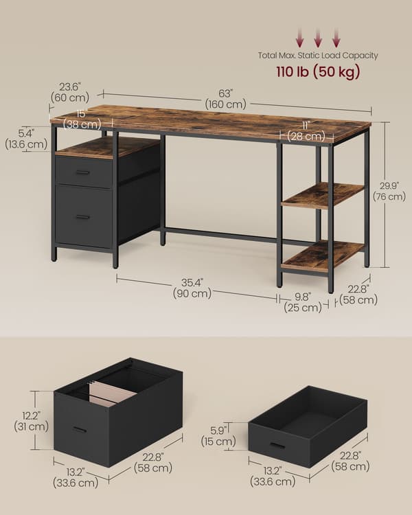 Computerbord 160x60x76 cm Brun og Sort Stål og Spånplade