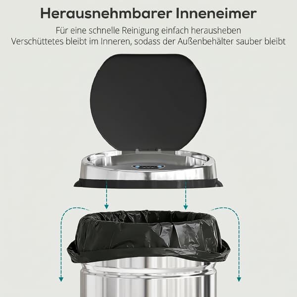 Sensor affaldsspand 42 L Ø30,5x68 cm sølv/sort