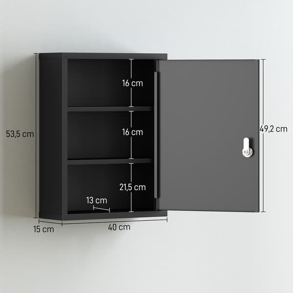 Medicinskab 40x15x53,5 cm Sort Stål