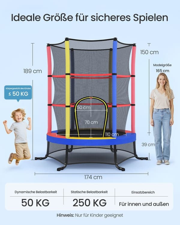 Trampolin, 174 cm, med säkerhetsnät och kantöverdrag