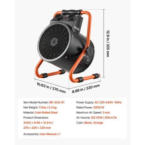 Drivhusvarmer BG-E2A-01 2000W 27x22x32,5 cm sort/orange