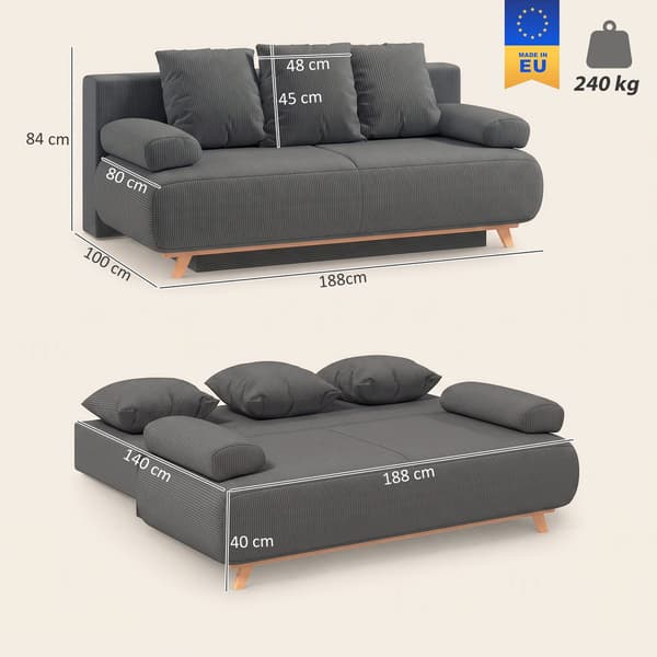 Soffa med justerbar ryggstöd 188x100x84 cm grå
