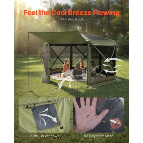 Pavillon med myggenet, 3x3x2,2 m, Grøn, Campingly