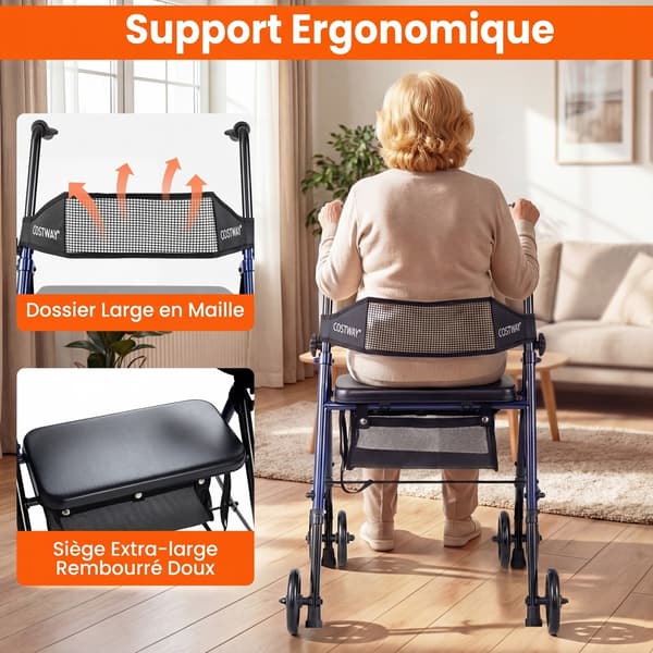 Sammenklappelig 4-hjulet rollator 59x64x75,5-93 cm blå/sort