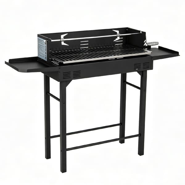 Kulgrillvogn med rotisserispyd 120x32,5x90 cm sort