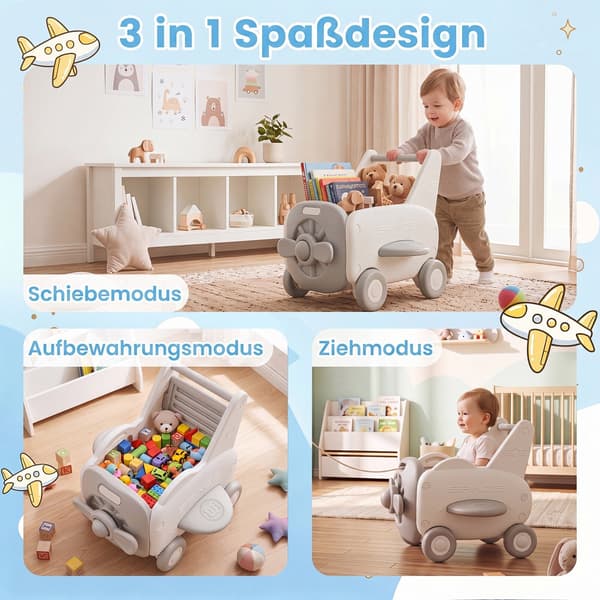 3-i-1 Baby Walker 61,5x53,5x52,5 cm grå