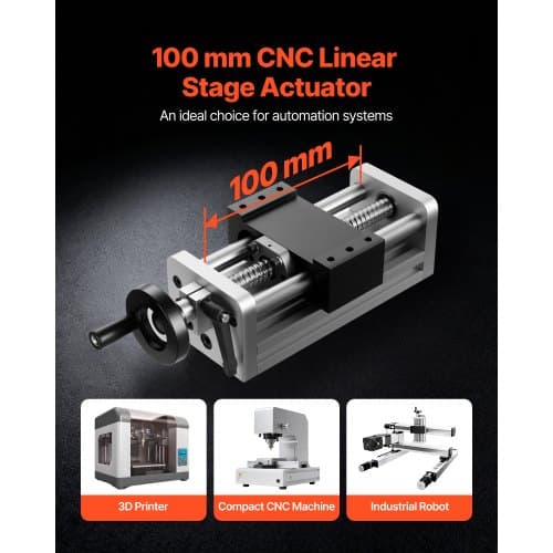 Lineær aktuator, 100 mm, manuel håndhjul, forkromet stål
