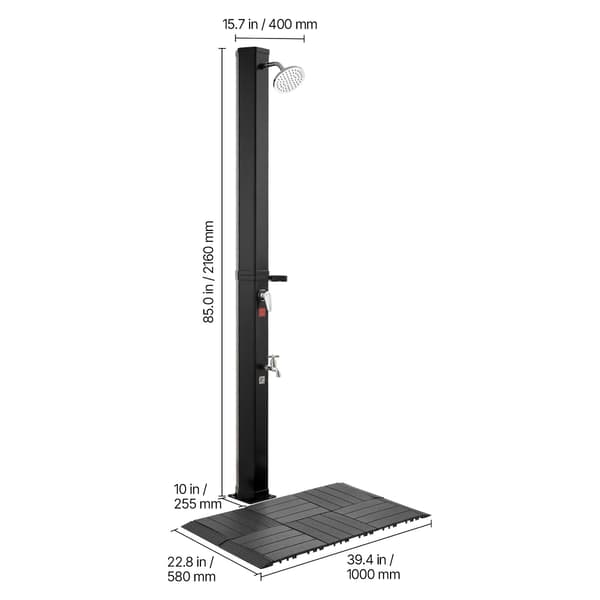Udendørs solopvarmet bruser, 35L, 40x25.5x216 cm, sort, PVC