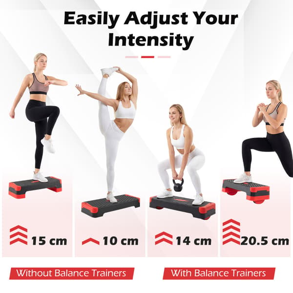 Aerobic Step Platform Sæt 3-i-1 27x11x4-7,5 in rød/sort