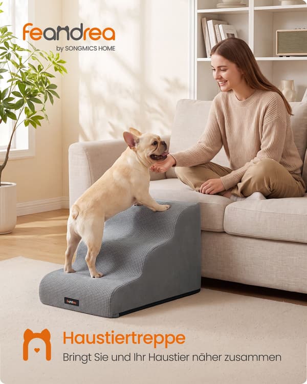 Vaskbar hundetrappe, tre trin, duegrå