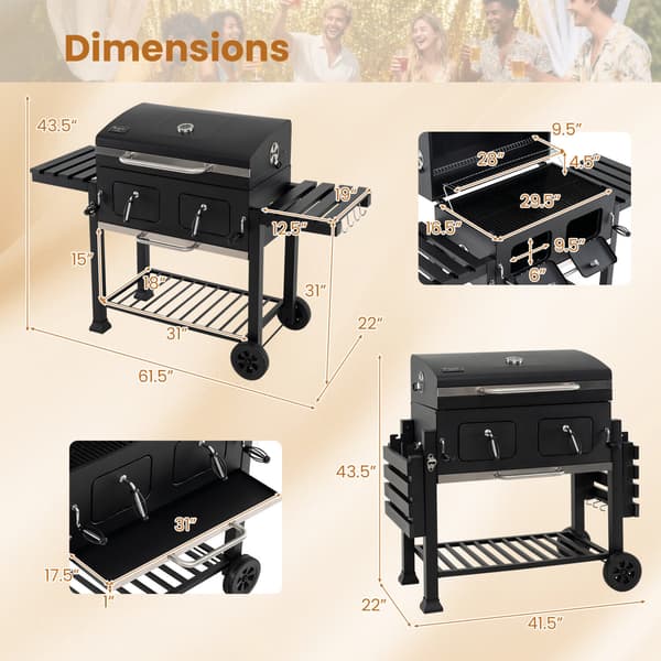 Kulgrill med løftbare kulbakker 156x56x110,5 cm sort