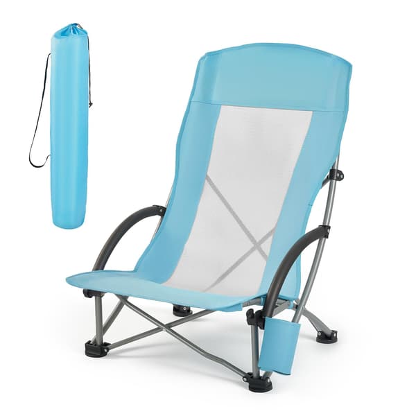 Sammenklappelig strandstol 72x58x79 cm lyseblå med netryg