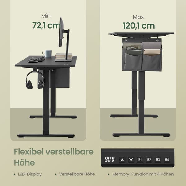 Højdejusterbart skrivebord 60x120x72-120 cm sort, elektrisk