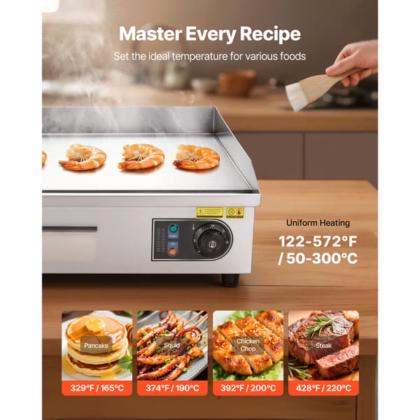 Elektrisk stegeplade, 65,5x40 cm, rustfrit stål, flad top grill