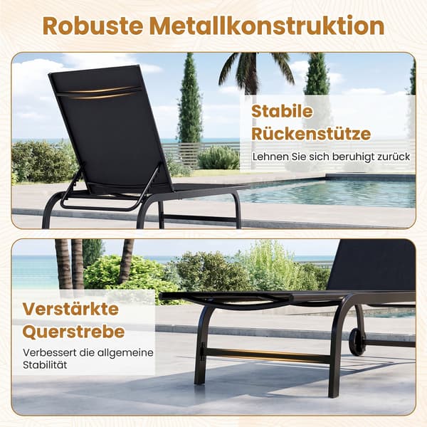 Udendørs liggestole 2 stk 36x190 cm sort