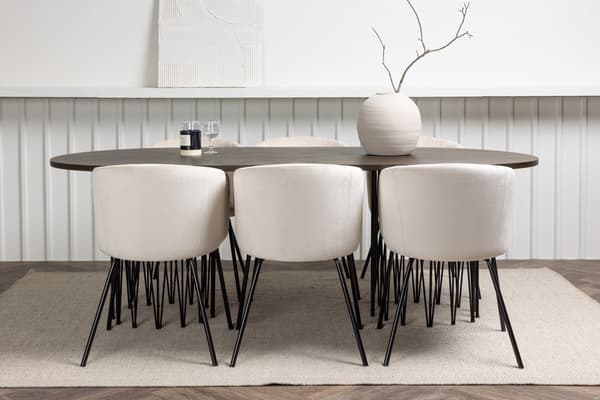 Spisebord og stol sæt Stone oval 220x100 cm sort beige