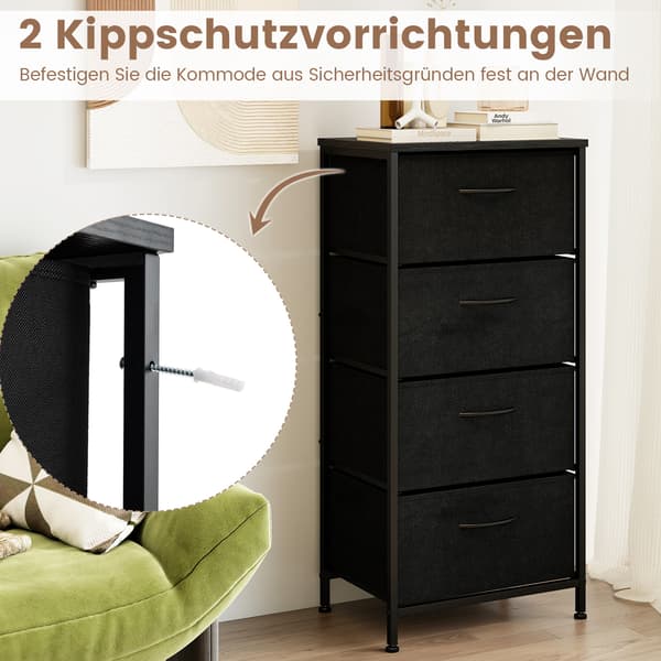 Kommode, 45x30x95 cm, Sort, Træ og Metal , Star