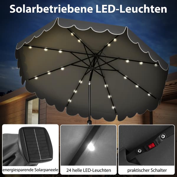 Parasol med LED-belysning Ø307x253 cm grå