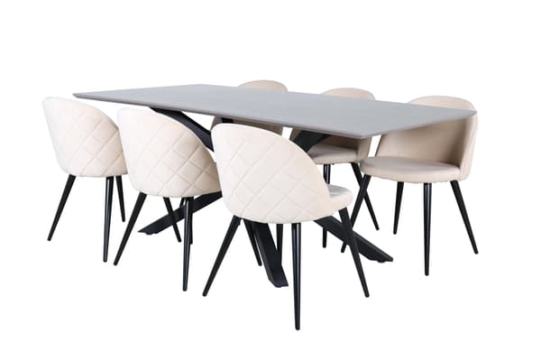 Spisebord og stol sæt Piazza sort og grå velour 6 stole