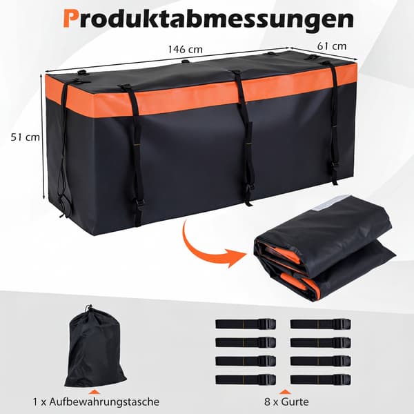 Bagageboks 453L 146x61x51 cm orange/sort