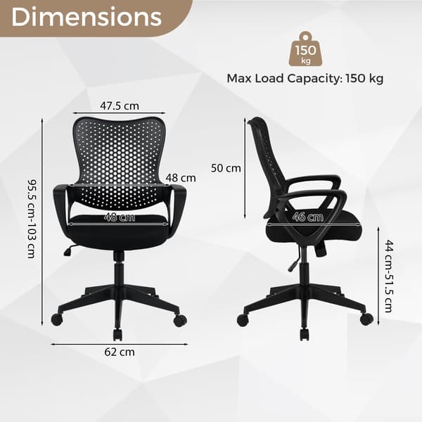 Kontorstol med armlæn 63,5x62x95,5-103 cm sort