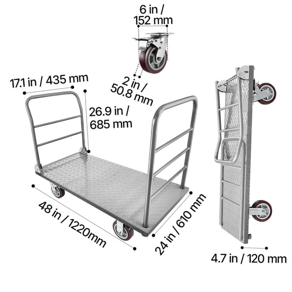 Platformvogn 1220x610x920 mm, robust fladvogn, stål