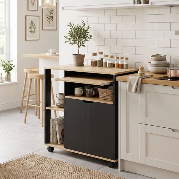 Køkkenvogn med opbevaring 80x40x82 cm sort/egetræ