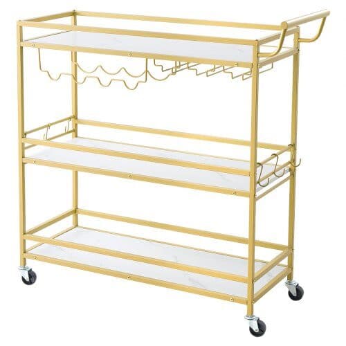Barvagn 3 våningar 910x330x935 mm Guld/Vit