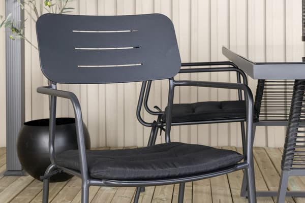 Spisegruppe, bord 77 x 193 x 90, glas/polyester/stål, sort