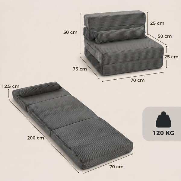 Gulvstol Boneless Cloud 70x200x12,5 cm mørkegrå