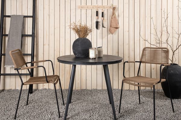 Spisebord og armlænestole sæt 90x90 cm sort beige