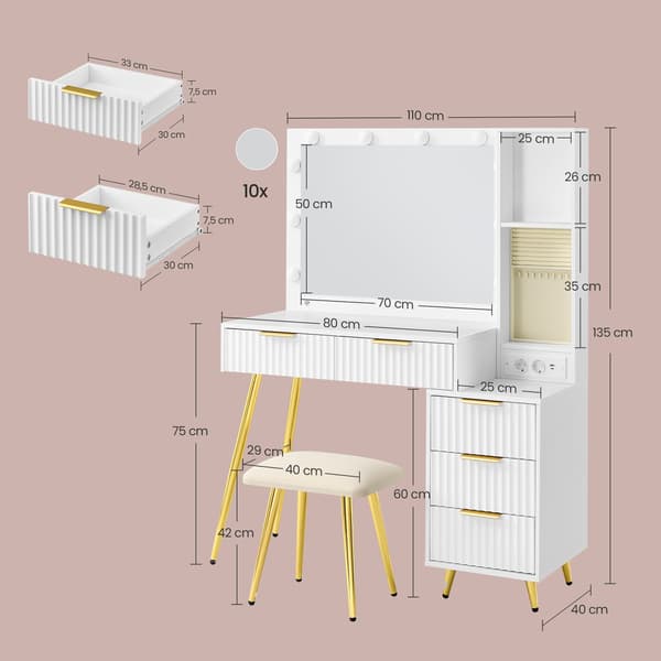 Sminkbord 40x110x135 cm Vit
