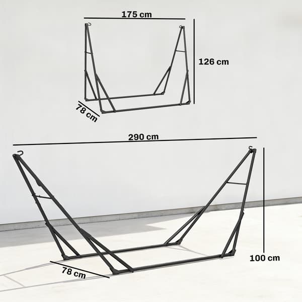 Hængekøjestativ Justerbart Foldbart 290x78x100 cm Sort Stål